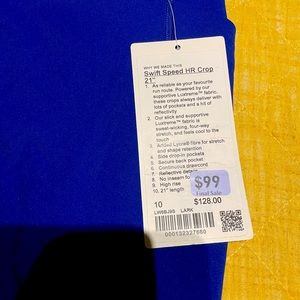 BNWT lululemon swift speed crop 21” size 10